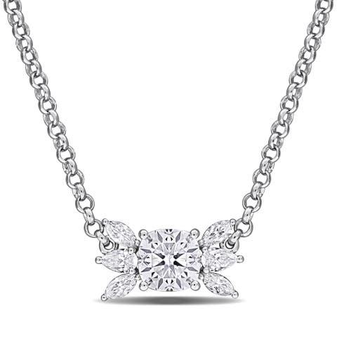 Moissanite Cluster Necklace Two-Tone Sterling Silver