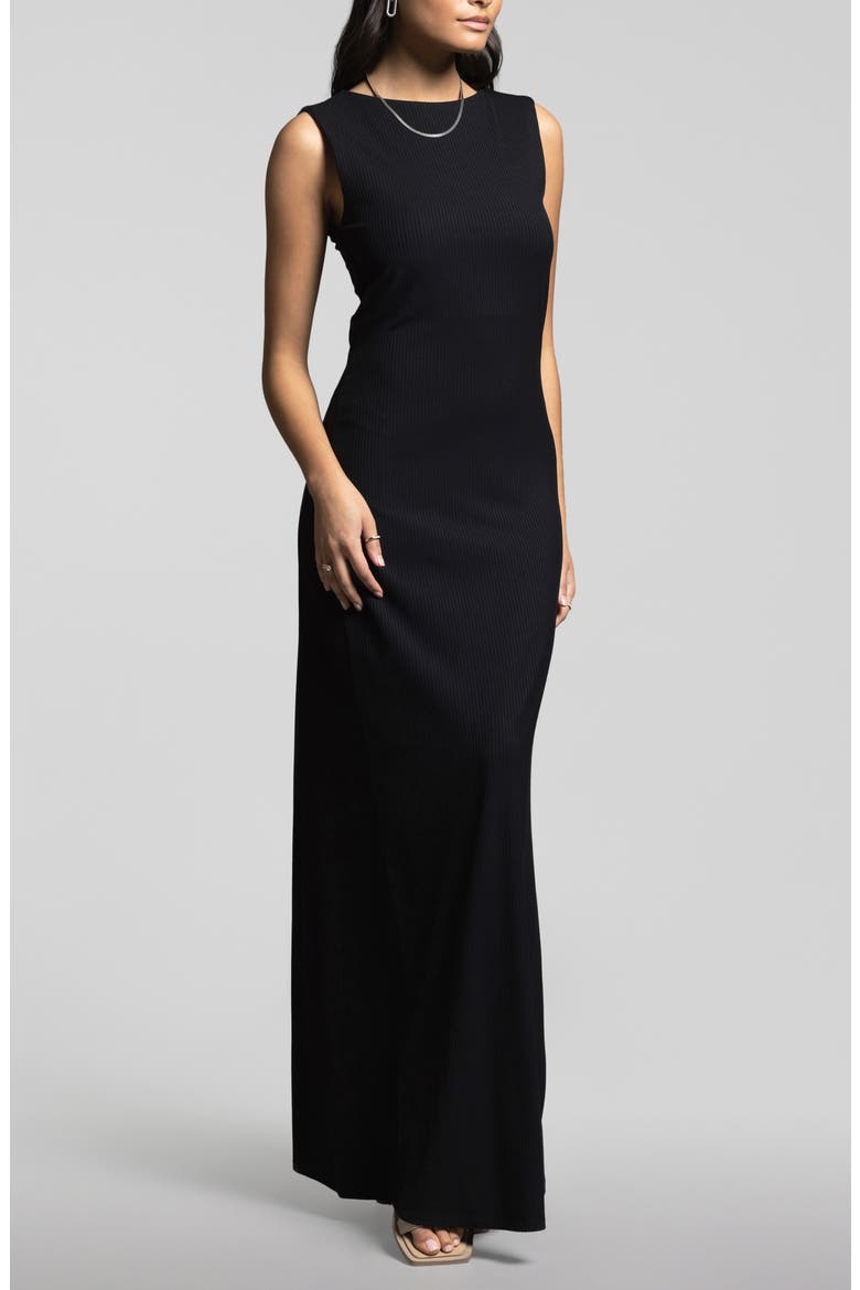 Leighton Sleeveless Rib Maxi Dress, Main, color, BLACK