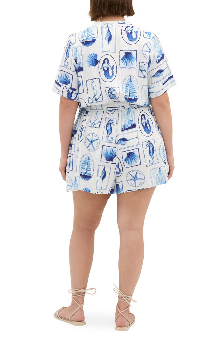 City Chic Elise Amalfi Print Belted Button Front Romper, Alternate, color, 