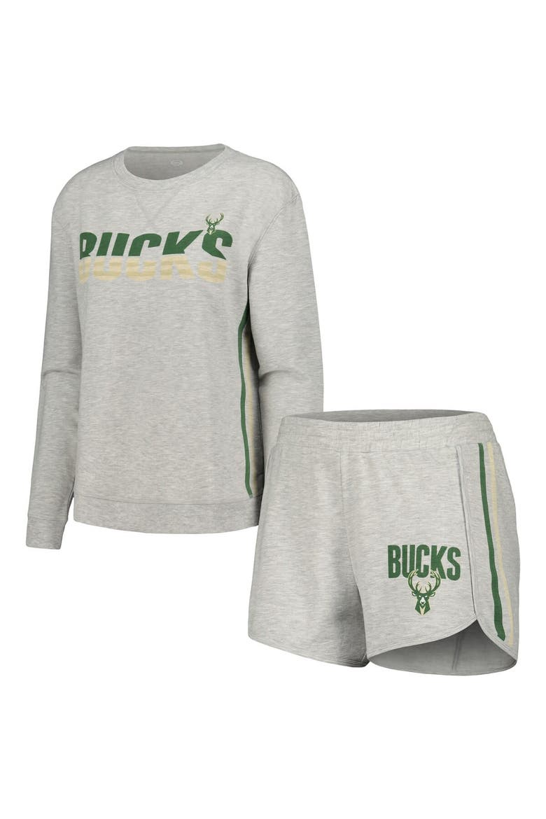 Women's Concepts Sport Gray Milwaukee Bucks Cedar Long Sleeve T-Shirt & Shorts Sleep Set, Main, color, Gray