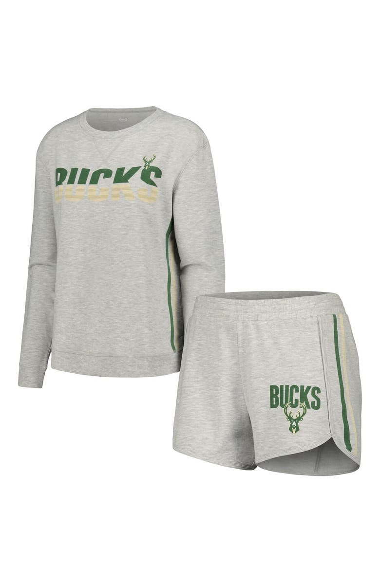 CONCEPTS SPORT Women's Concepts Sport Gray Milwaukee Bucks Cedar Long Sleeve T-Shirt & Shorts Sleep Set, Main, color, Gray