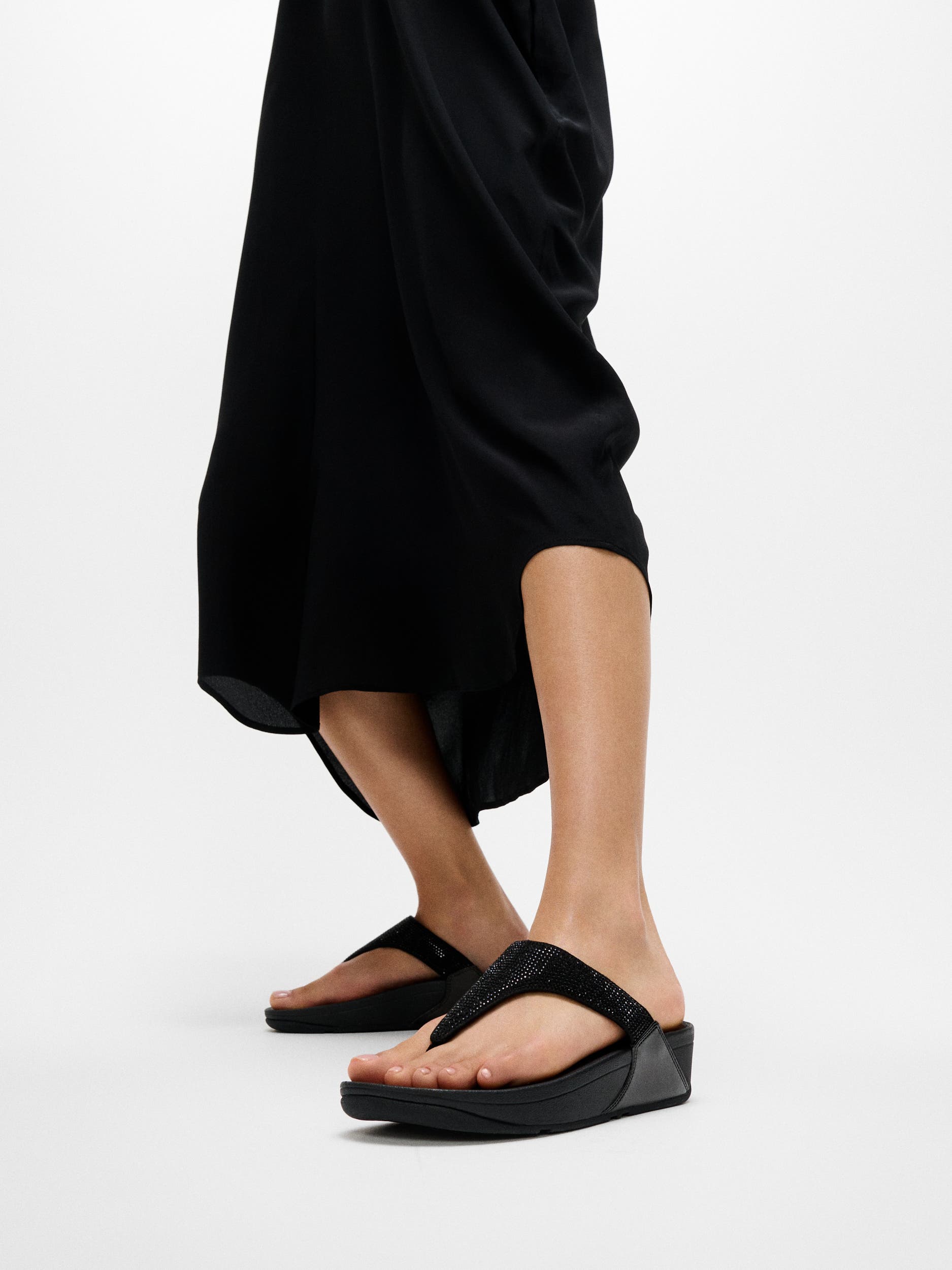 FitFlop Lulu Crystal embellished toe-post sandals, Alternate, color, All Black