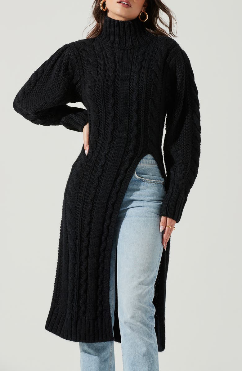 ASTR the Label Evangelina Cable Stitch Maxi Turtleneck Sweater, Alternate, color, 