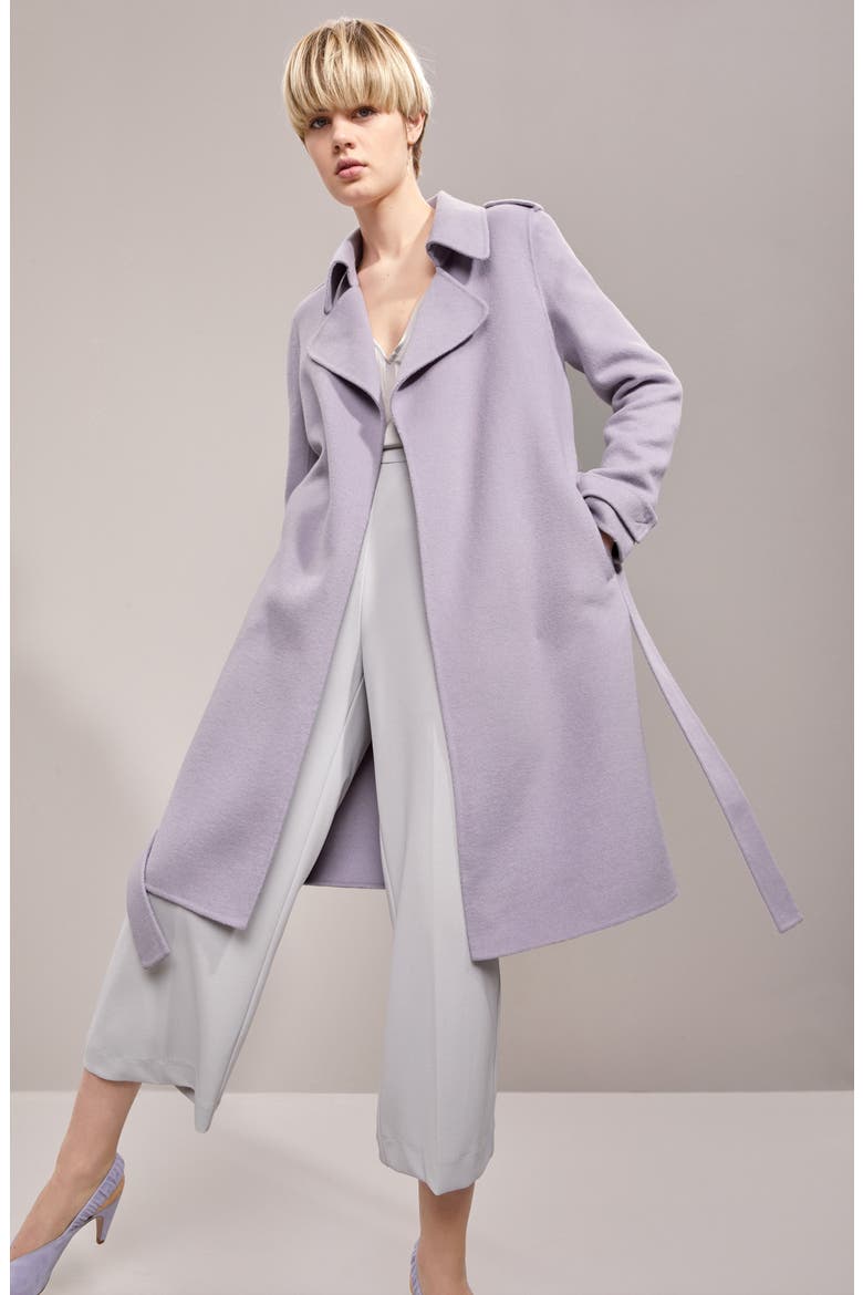 Badgley Mischka Double Face Wool Blend Wrap Front Coat, Alternate, color, BLACK