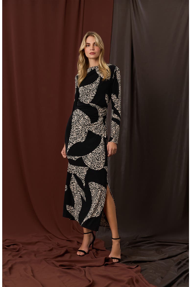 Colorblock Long Sleeve Maxi Dress, Alternate, color, BLACK CREAM