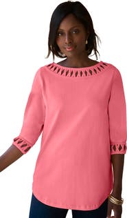 Jessica London Stretch Cotton Lattice Boatneck Tunic