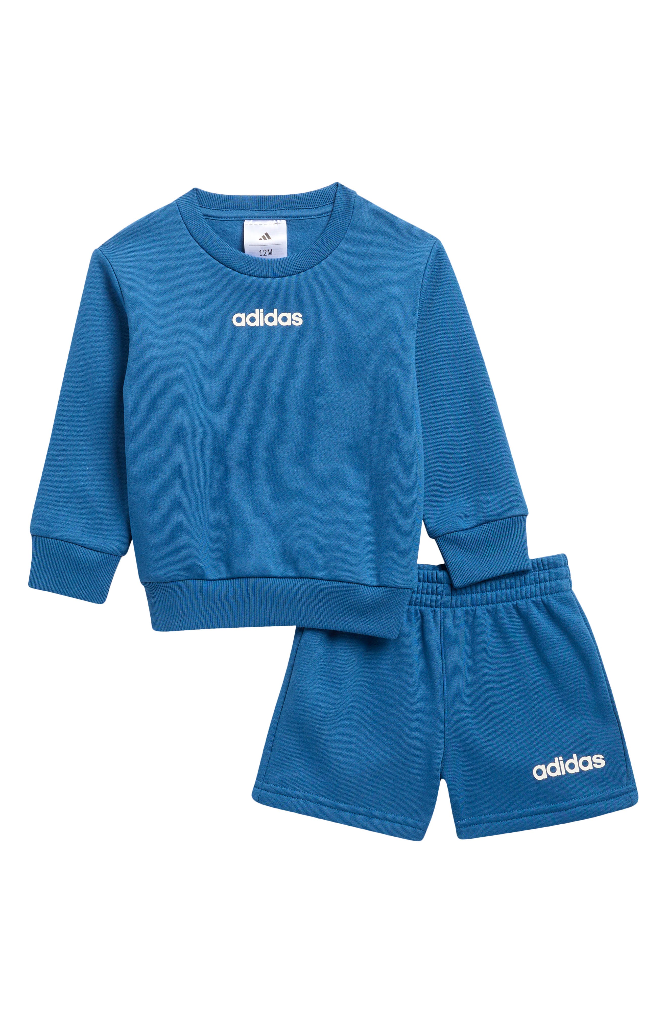 adidas Logo Fleece Crewneck Sweatshirt & Shorts Set