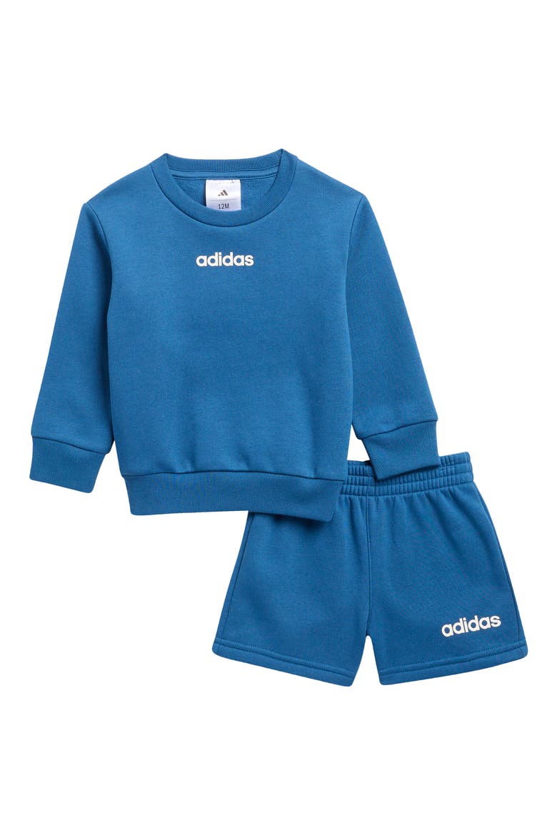 Logo Fleece Crewneck Sweatshirt & Shorts Set, Main, color, DUSKY PETROL