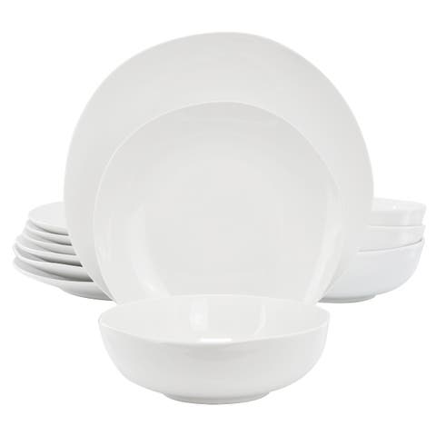 Aspen Drift 12 Piece Organic Round Ceramic Dinnerware Set