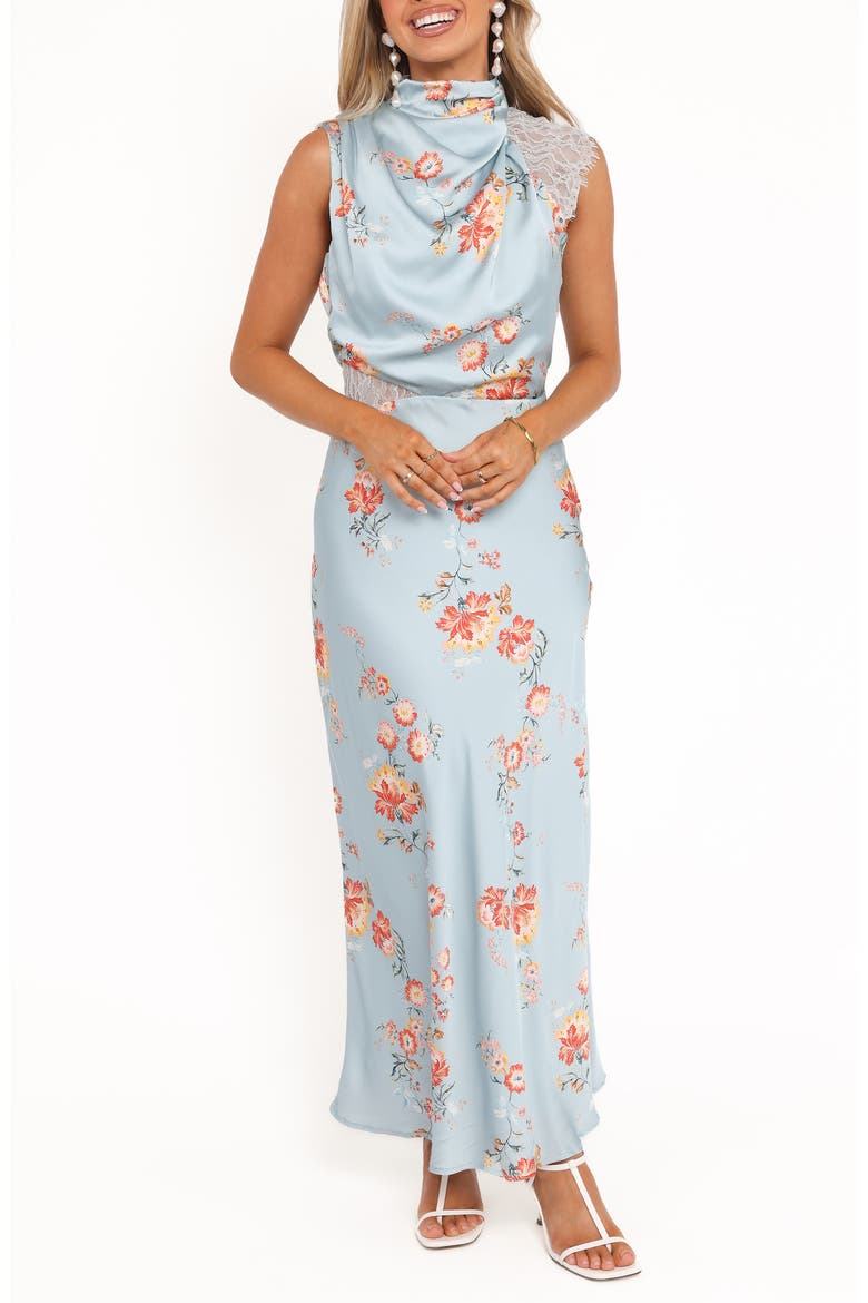 AnaBelle Floral Lace Mock Neck Maxi Dress, Main, color, BLUE FLORAL