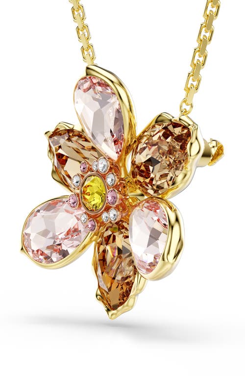 Swarovski Idyllia Crystal Flower Brooch Pendant Necklace In Gold