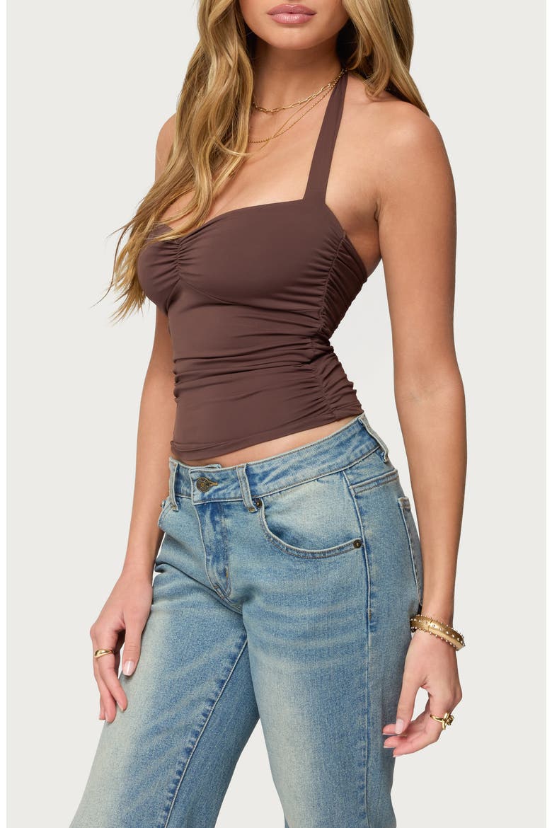 Anael Ruched Halter Top, Alternate, color, BROWN