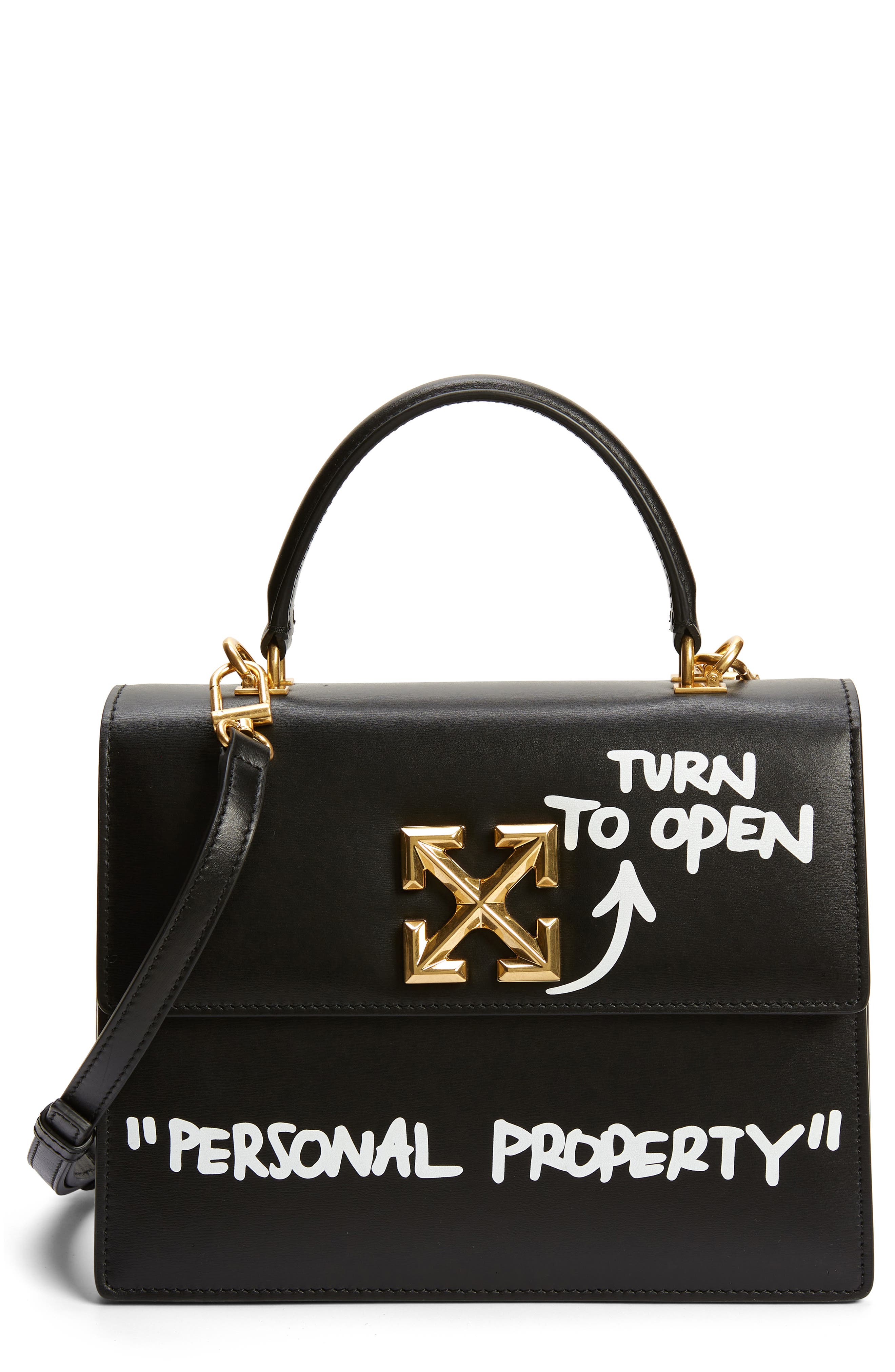 Off-White Jitney 2.8 Quote Leather Top Handle Bag, Main, color, 