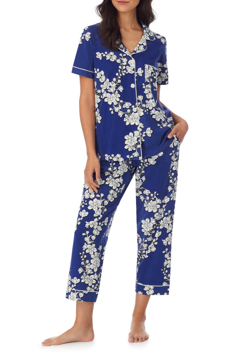 Navy Shadow Blossom Organic Cotton Crop Pajamas, Alternate, color, NAVY SHADOW BLOSSOM