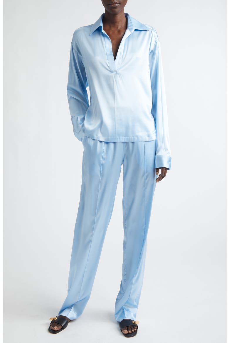 Stretch Silk Satin Polo, Alternate, color, FROST