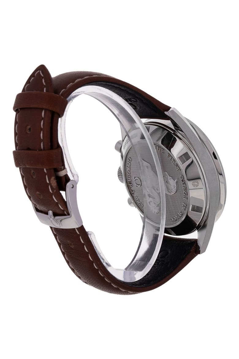 Omega Preowned 2020 Speedmaster Moonwatch Chronograph Leather Strap Watch, 40mm, Alternate, color, BLACK