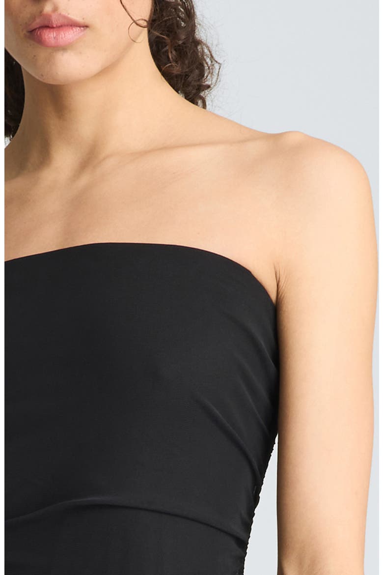 Strapless Ruched Midi Dress, Alternate, color, BLACK