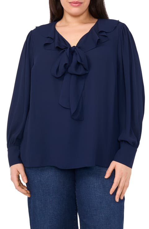 Ruffle Tie Neck Top (Plus)