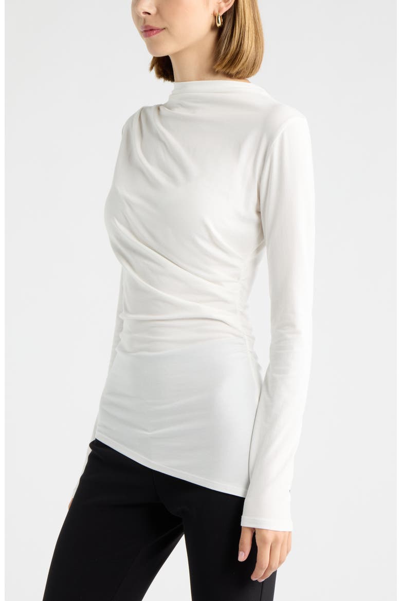 Ruched Asymmetrical Mock Neck Top, Alternate, color, IVORY
