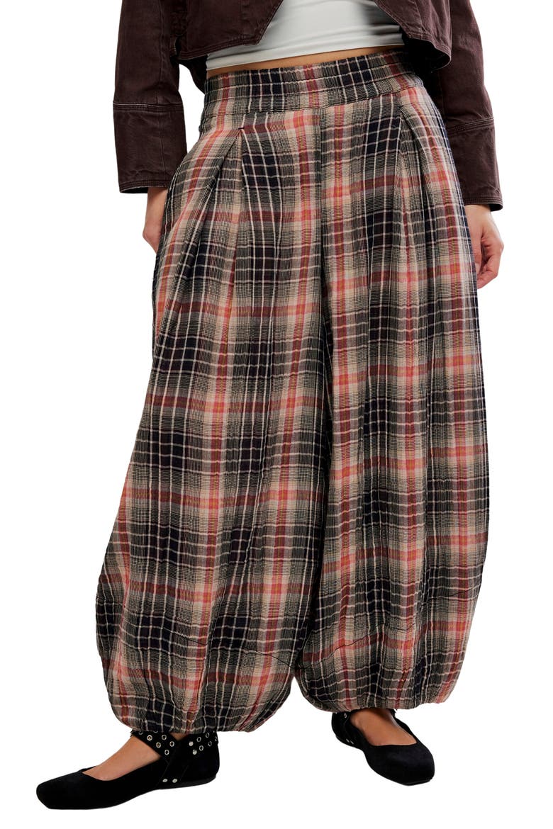 Moonflower Plaid Balloon Pants, Main, color, BLACK COMBO