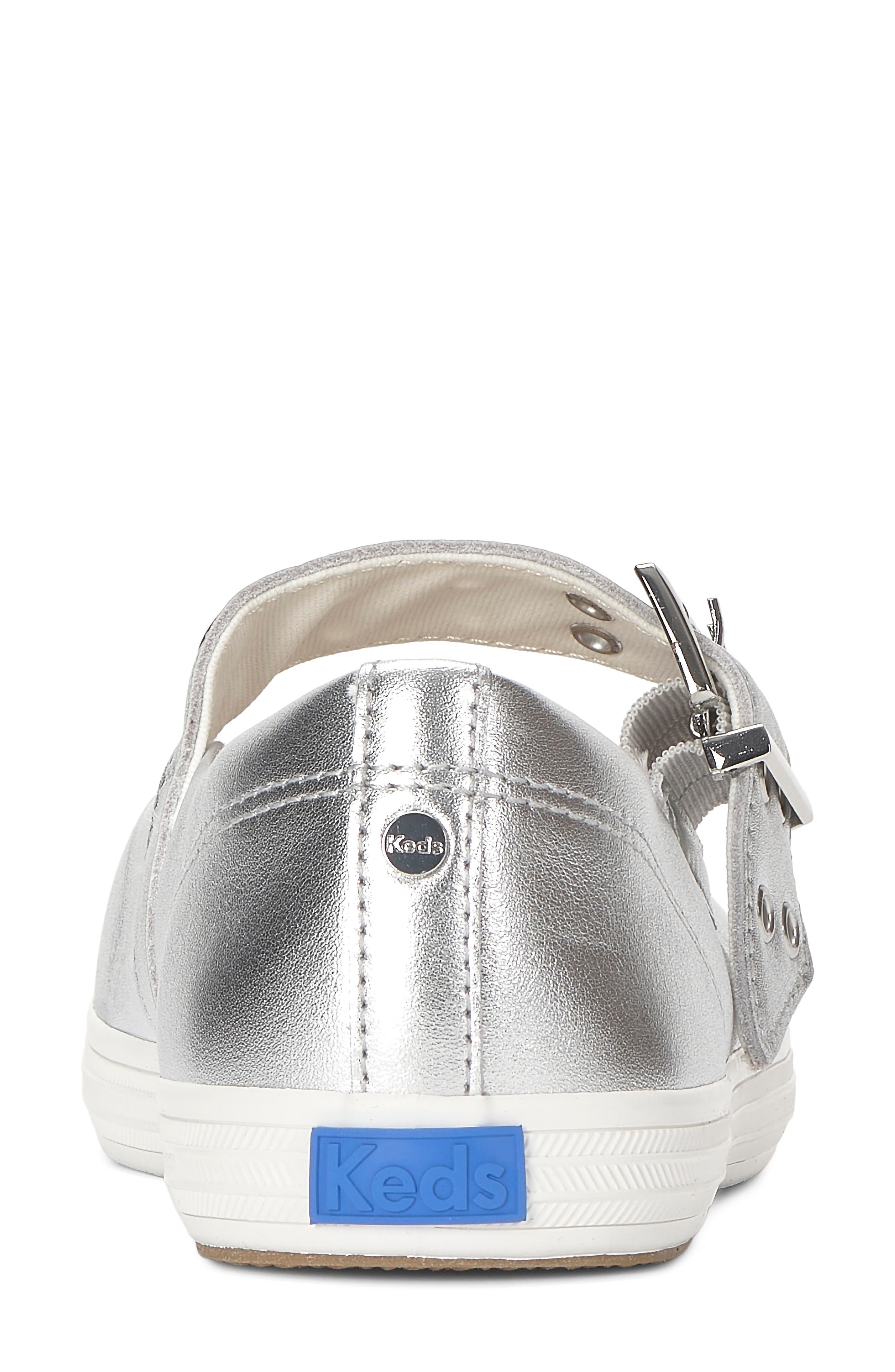 Square Toe Mary Jane Leather Flat, Alternate, color, SILVER