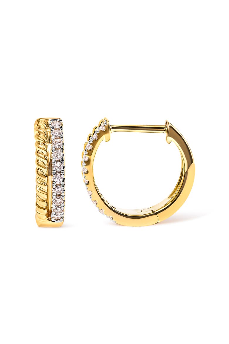 10K Yellow Gold 1/10 Ct Diamond and Rope Twist Huggy Hoop Earrings, Alternate, color, Yellow