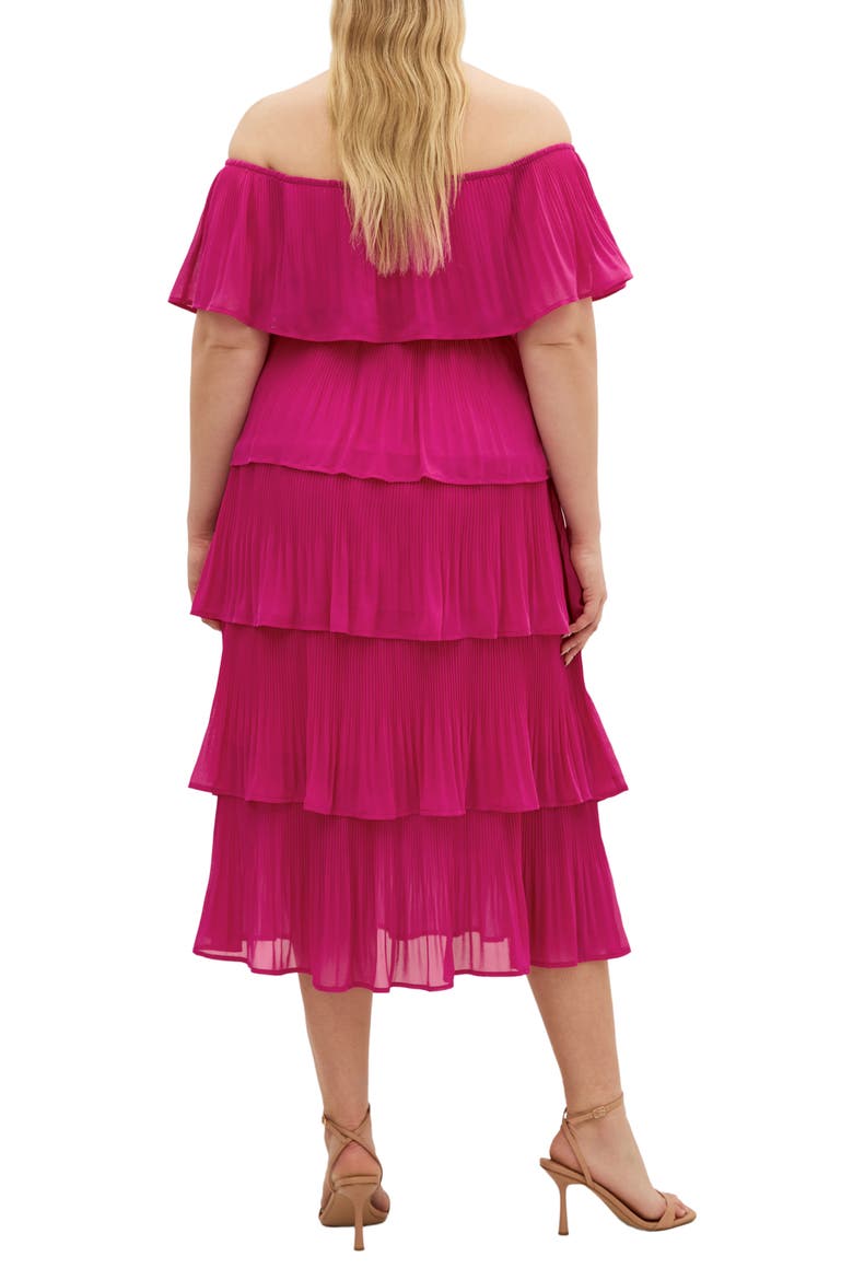 Night Garden Off the Shoulder Tiered Dress, Alternate, color, HOT PINK