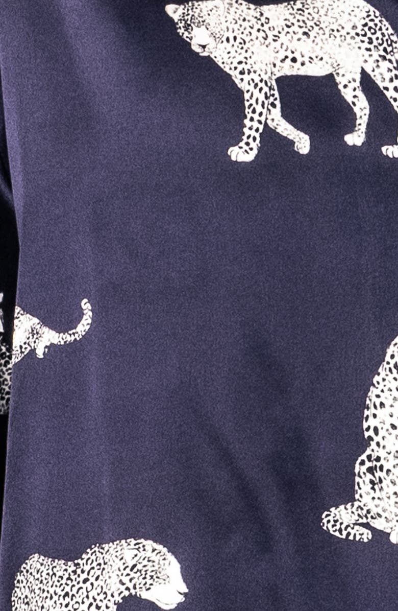 Petite Plume Panthre de Nuit Silk Pajamas, Alternate, color, Navy