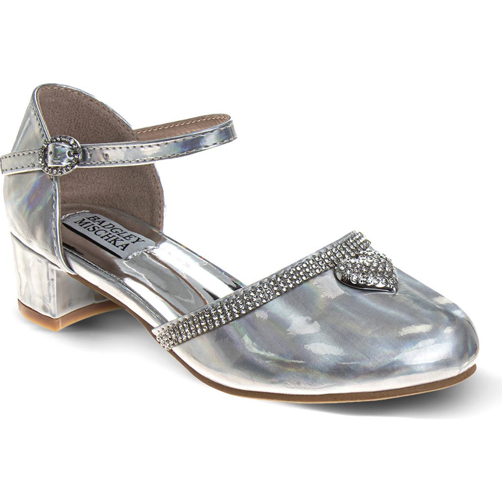 Badgley Mischka Collection Kids' Ankle Strap Pump In Silver Holographic