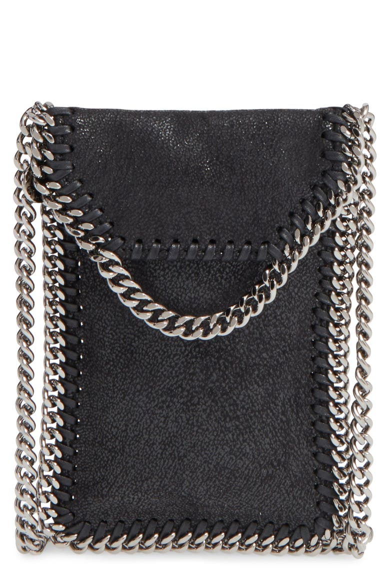 'Falabella' Faux Leather Crossbody Phone Pouch, Main, color, BLACK