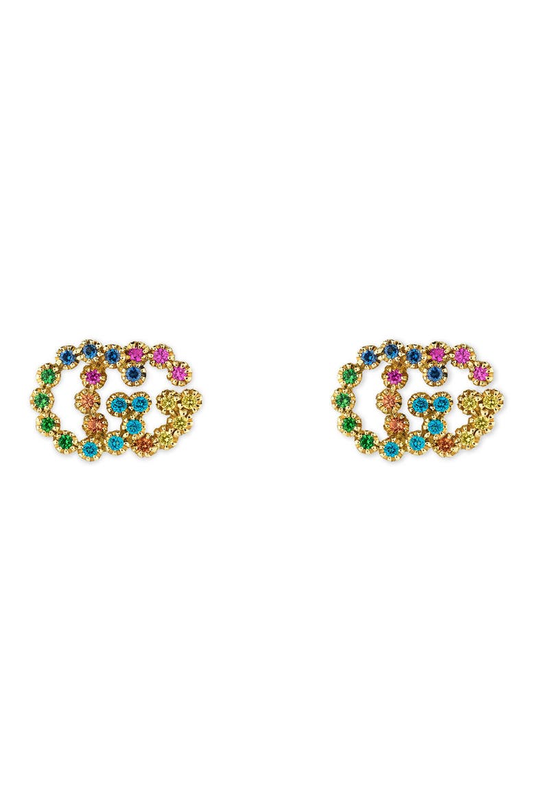 Double-G Multistone Stud Earrings, Main, color, YELLOW GOLD