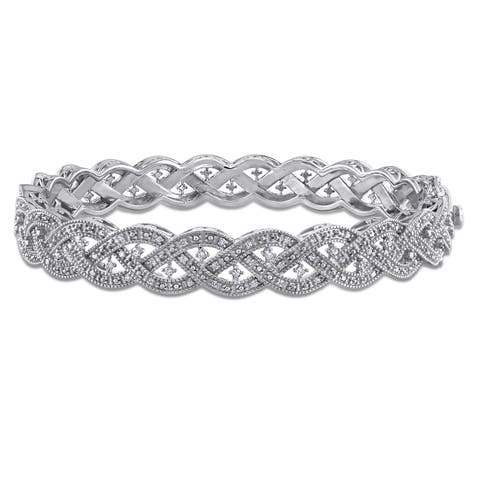Diamond Braided Bangle Sterling Silver