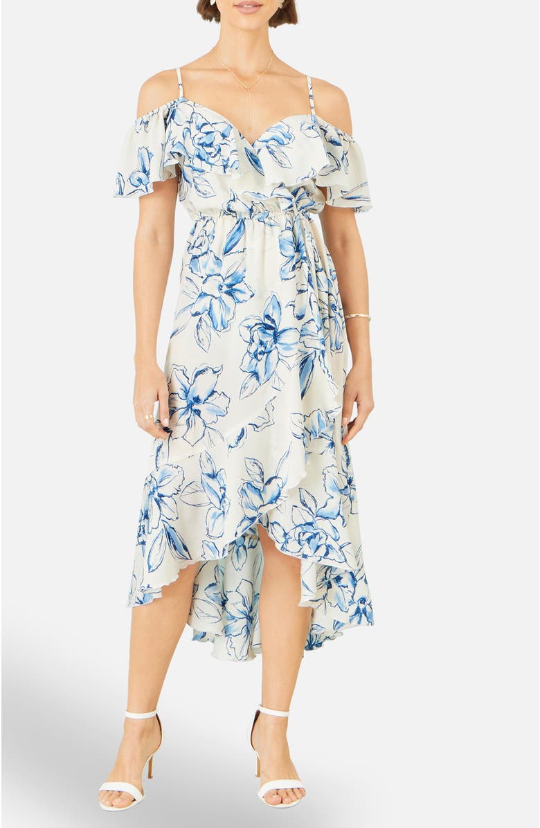 Yumi Floral Print Bardot Midi Dress, Alternate, color, White