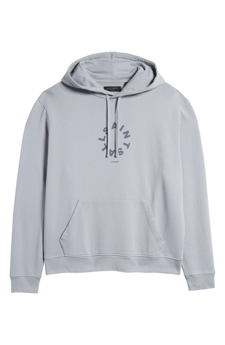 AllSaints Tierra Logo Cotton French Terry Graphic Hoodie, Main, color, Gunmetal Grey