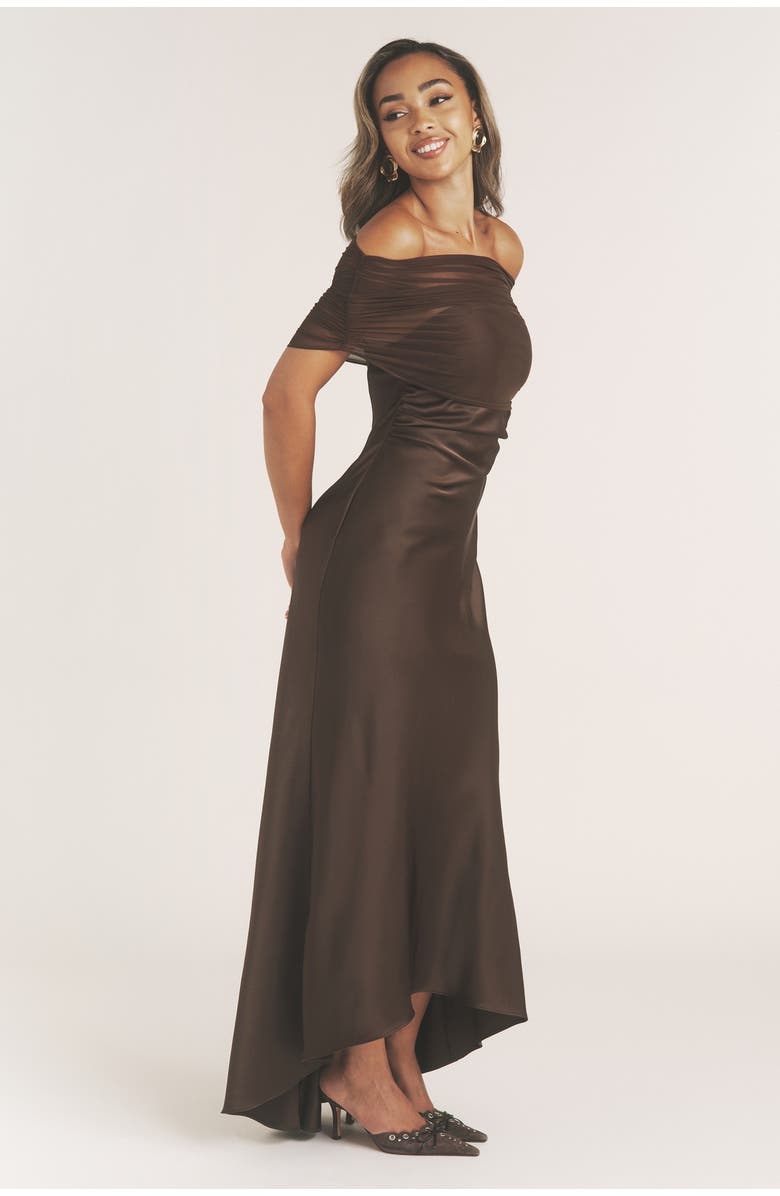 Six Stories Bardot Detail Satin Midaxi Dress, Alternate, color, 