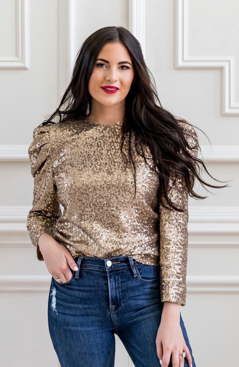 Rachel Parcell Rachel Parcel Sequin Puff Shoulder Top, Alternate, color,