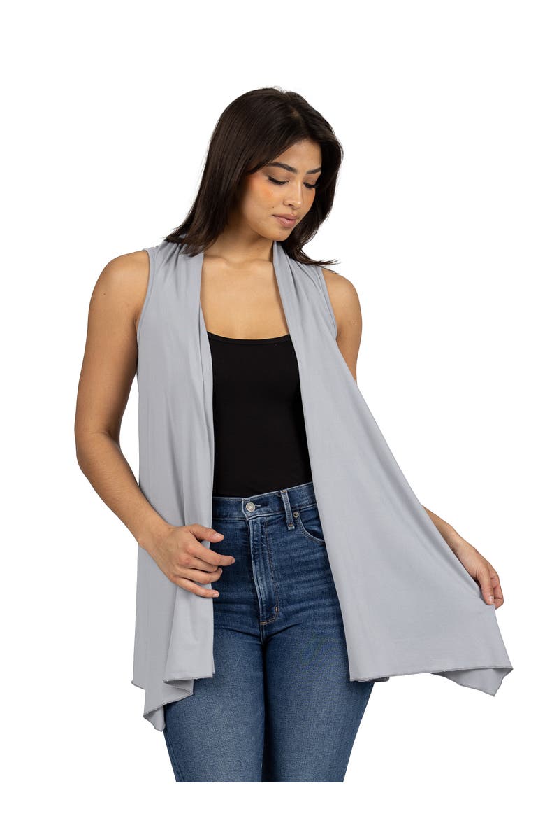 24seven Comfort Apparel Maternity Draped Open Front Sleeveless Cardigan, Main, color, Slate