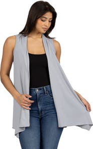 24seven Comfort Apparel Maternity Draped Open Front Sleeveless Cardigan