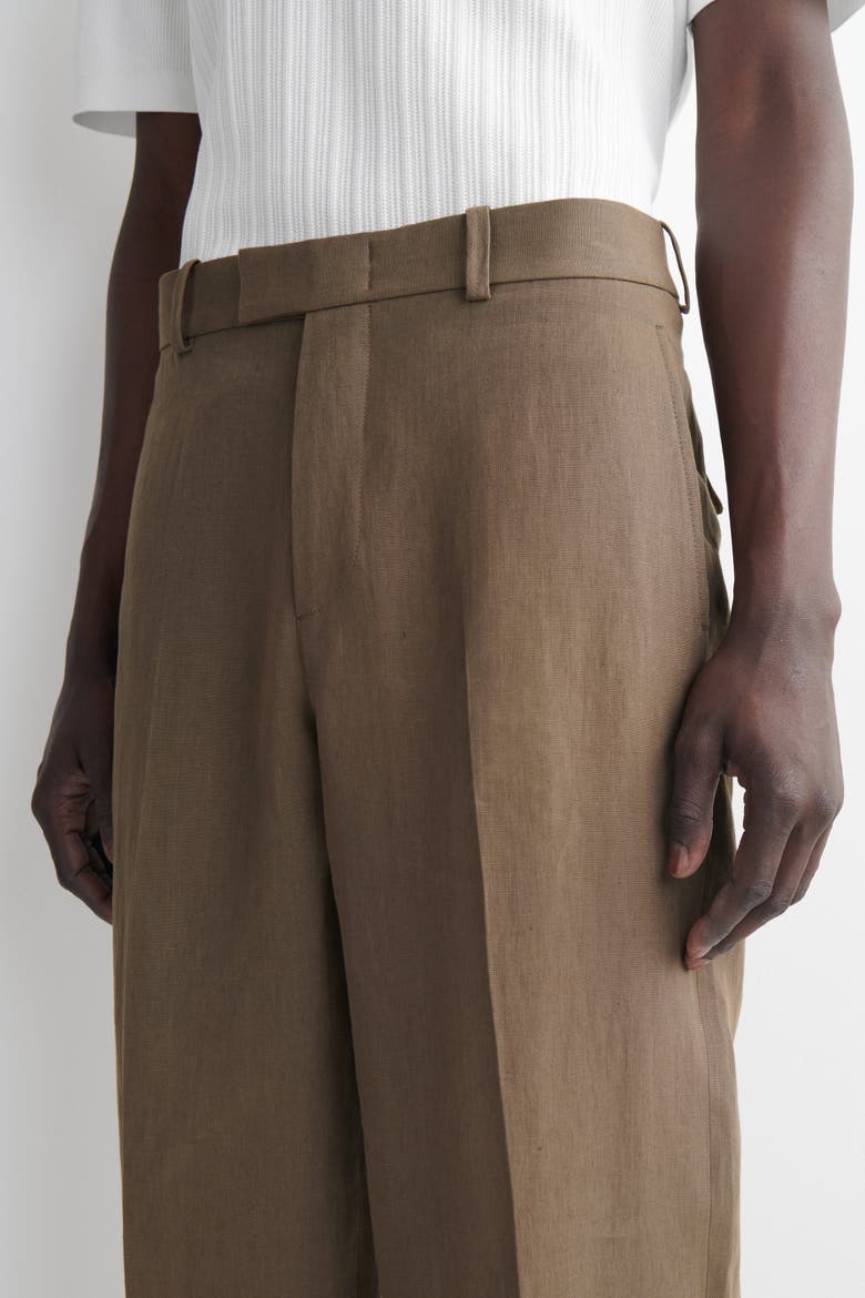 Linen Relaxed-fit Tapered Pants, Alternate, color, DARK KHAKI