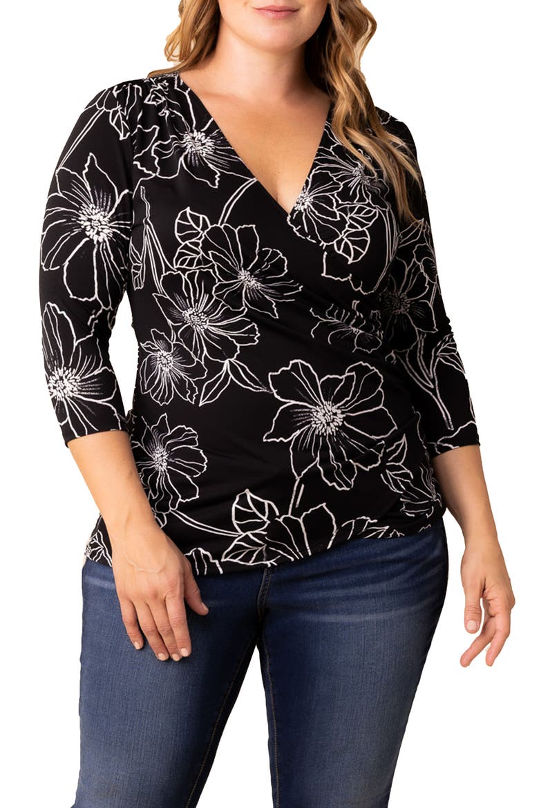 Faux Wrap Top, Main, color, BLACK FLORALS