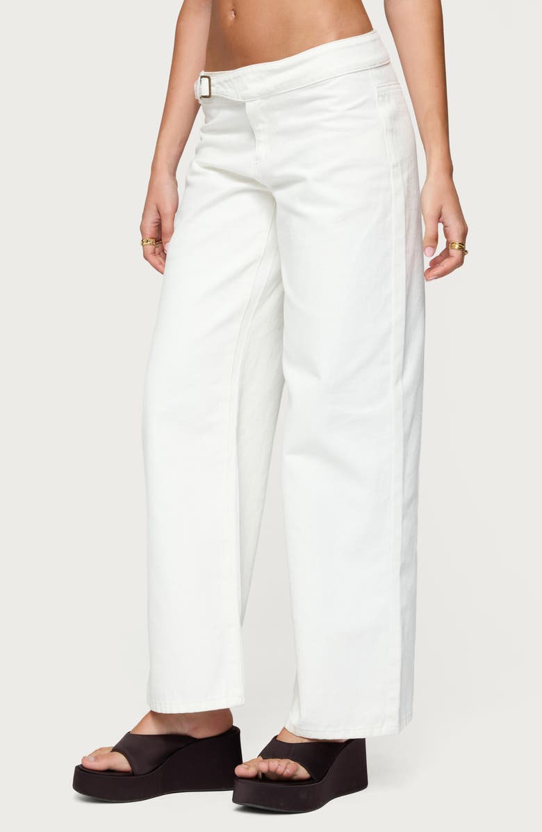 EDIKTED Buckle Tab Low Rise Wide Leg Pants, Alternate, color, White