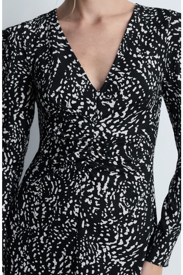 Print Puff Shoulder Long Sleeve Maxi Dress, Alternate, color, BLACK