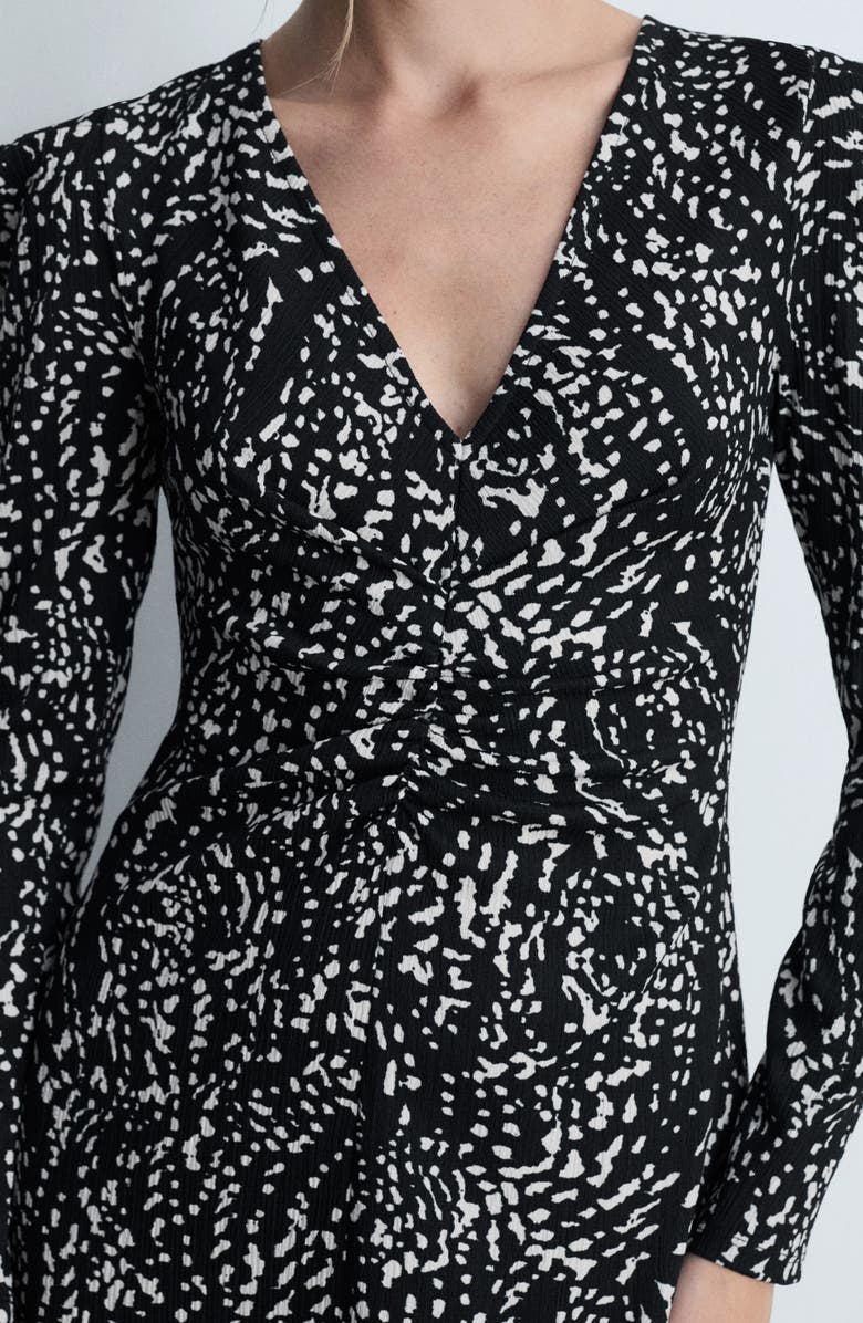 MANGO Print Puff Shoulder Long Sleeve Maxi Dress, Alternate, color, Black