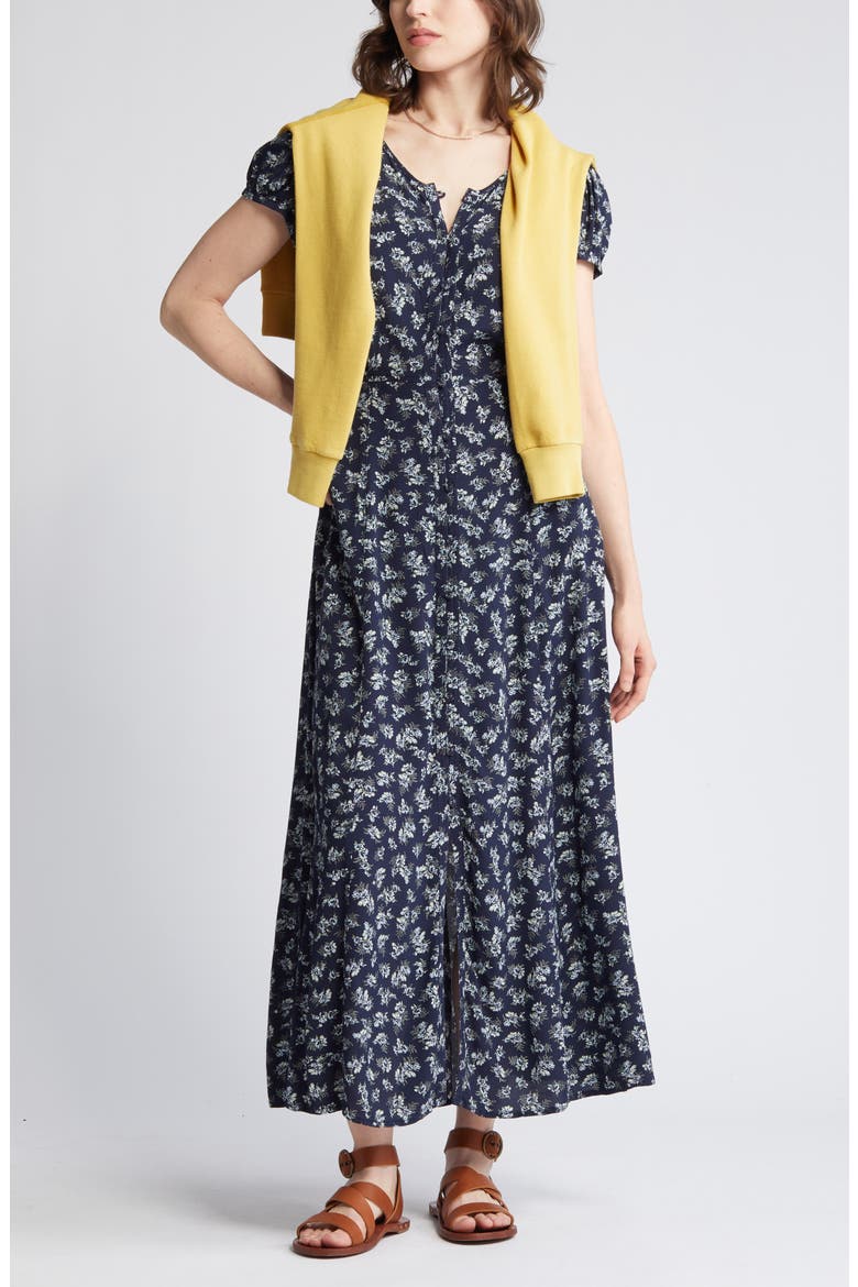 Floral Woven Maxi Dress, Main, color, NAVY- BEIGE LILLITH FLORAL