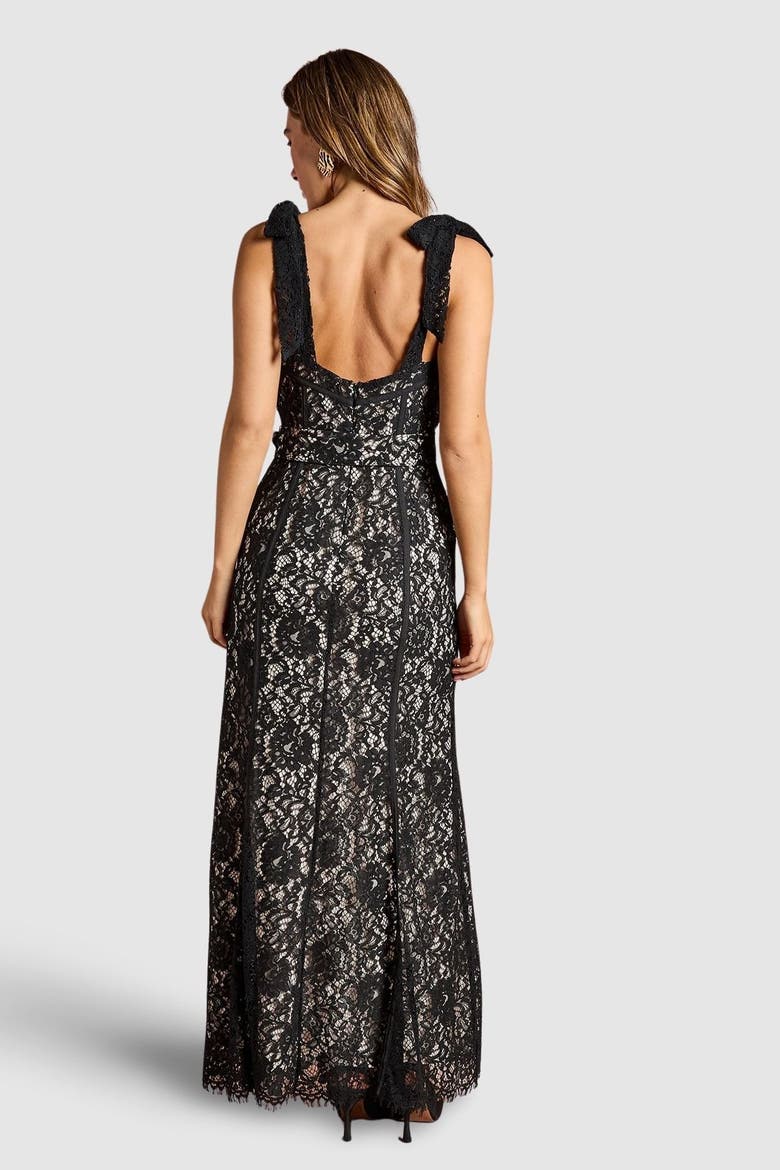 Lace Bow Shoulder Maxi Dress, Alternate, color, Black
