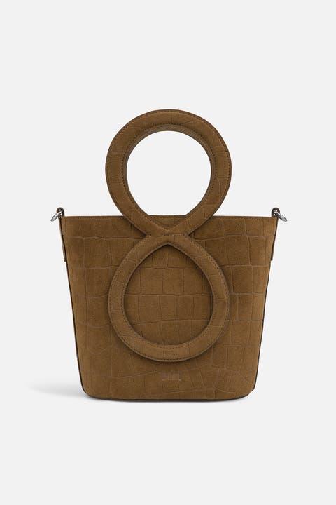 Infinity Bag - Coffee Brown Croc Embossed Suede
