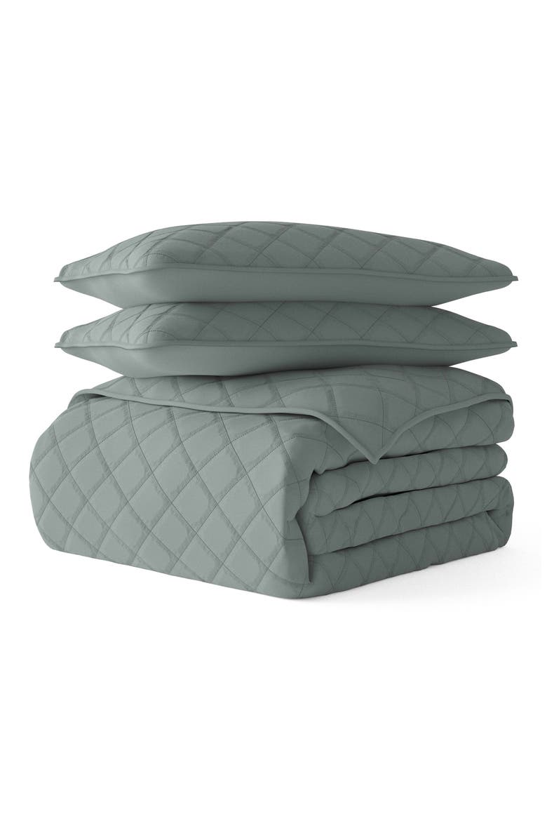 All Season Diamond Stitch 3-Piece Down Alternative Quilt Set, Main, color, EUCALYPTUS