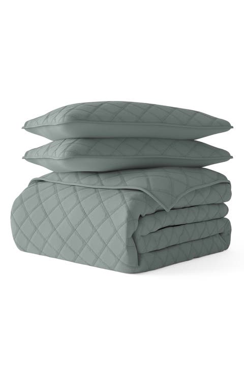 All Season Diamond Stitch 3-Piece Down Alternative Quilt Set