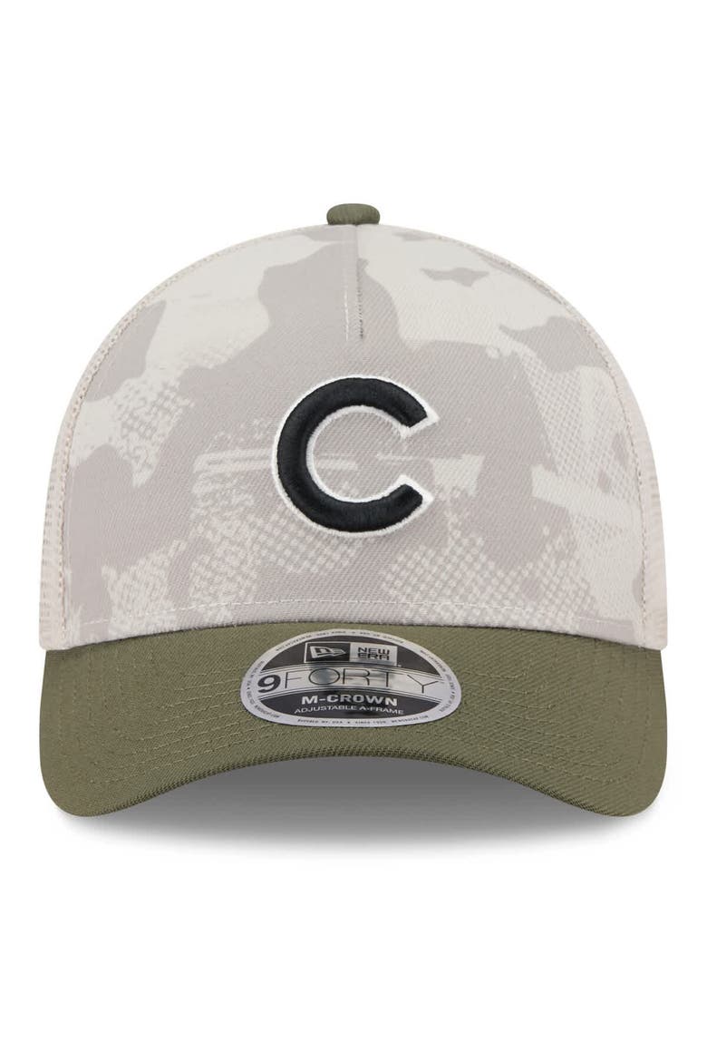 Men's New Era Light Beige/Olive Chicago Cubs 2025 Armed Forces Day 9FORTY M-Crown A-Frame Adjustable Hat, Alternate, color, Light Beige
