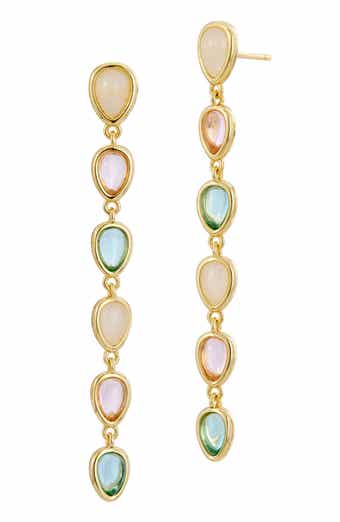 SAVVY CIE JEWELS Pastel Cabochon Cubic Zirconia Linear Drop Earrings